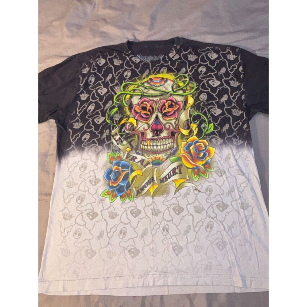 Hybrid Tees‎ Tee Shirt Men's Large Black White Skull Floral Le Vari Amour Meurt
